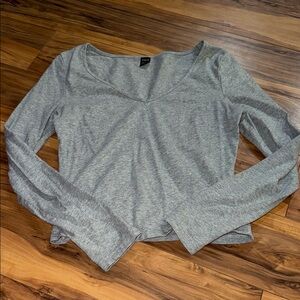 SHEIN Gray V-Neck Long Sleeve Blouse